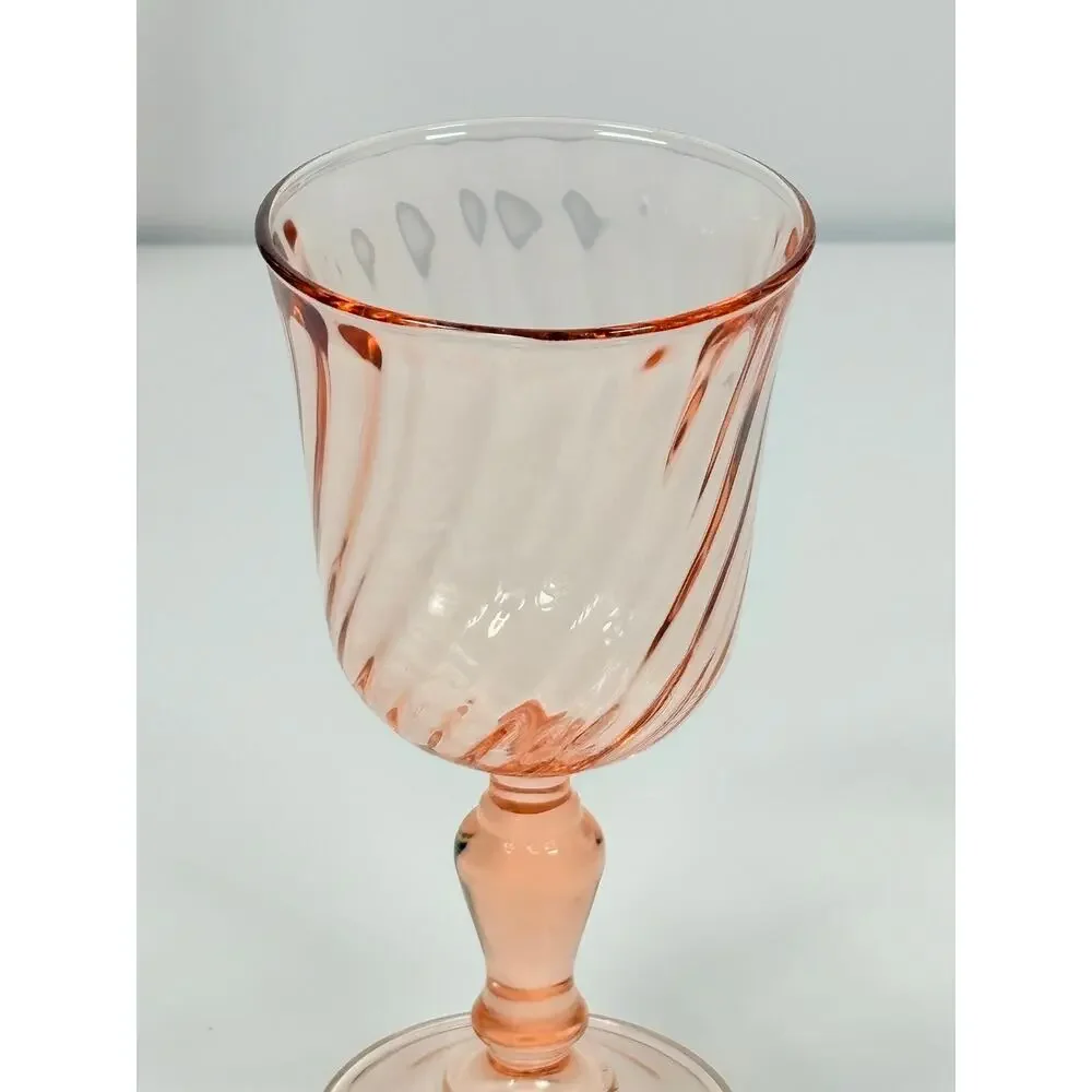 Vintage Arcoroc France Rosaline Pink Swirl Optic Stemware Goblets ~ Pair